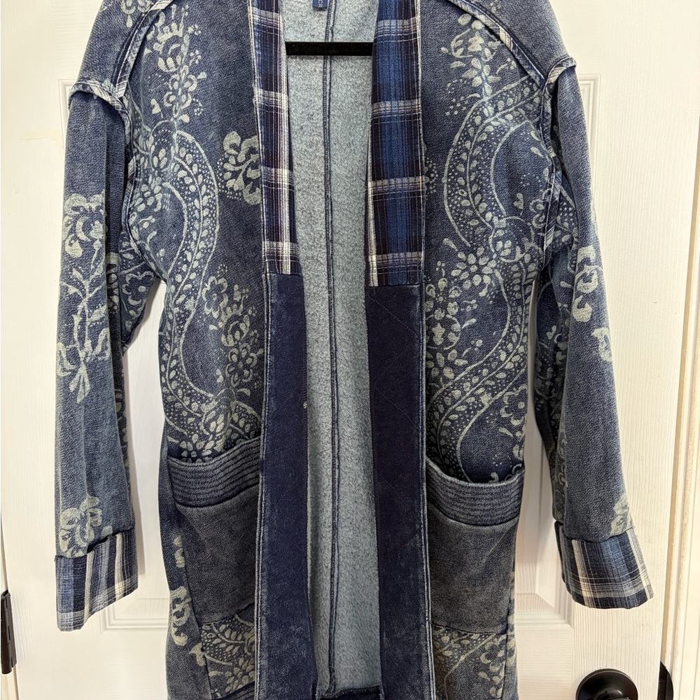 Pilcro Anthropologie Quilted Kimono Jacket Open Cardigan Xxs/xs Women’s Navy - Picture 6 of 6